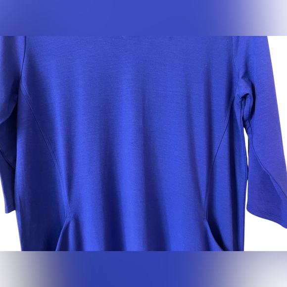 Eileen Fisher Cobalt Blue V-neck A-line Knee Length Jersey Knit Dress Size M - Picture 6 of 10